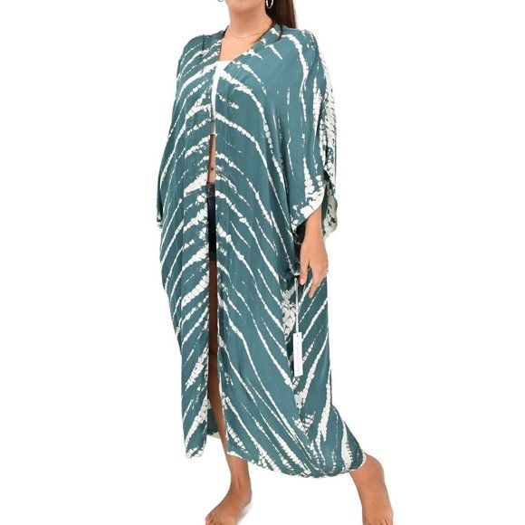 YOUNG FABULOUS & BROKE Kana Kimono Duster Ivy Savana Wash Green Tie Dye One Size